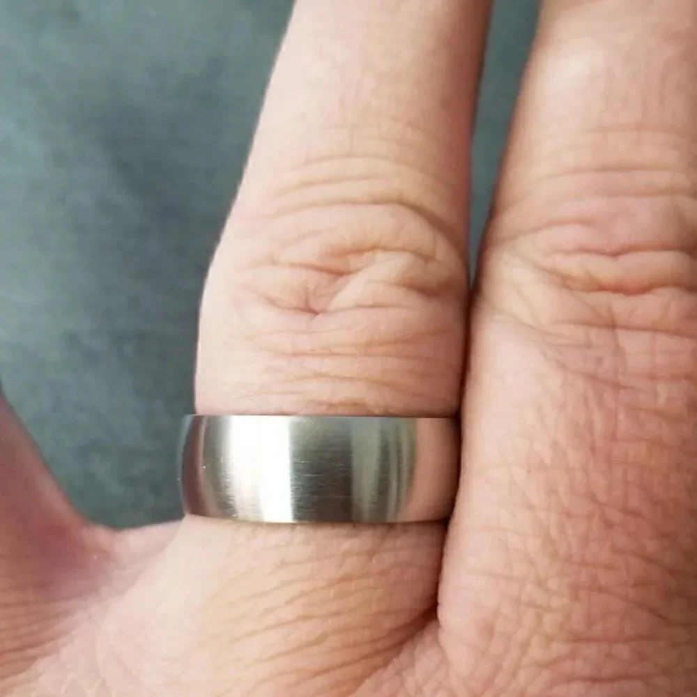 Men's Silver Promise Ring Band - Dome Brushed Steel Promise Ring For Guys